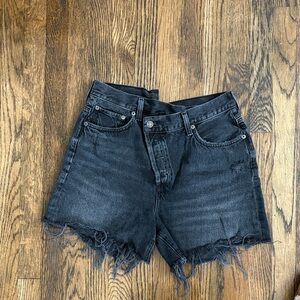 Agolde Black Distressed High-Rise Denim Shorts